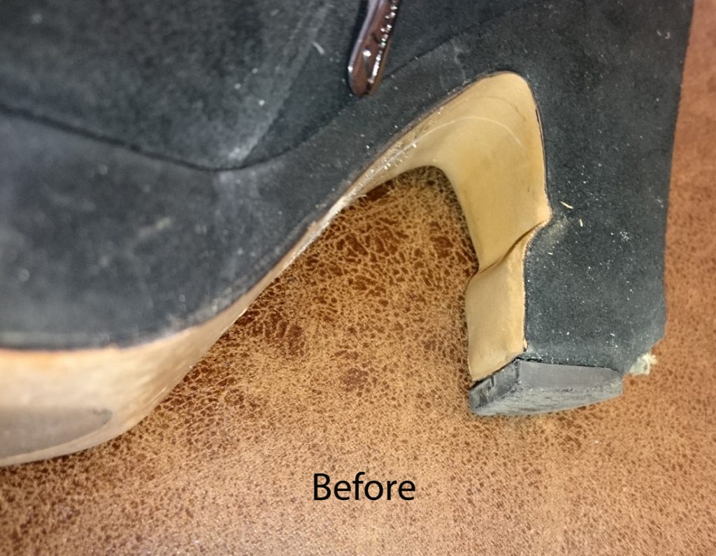 CLARKS suede boots – heel rebuilt – The Shoe Carers